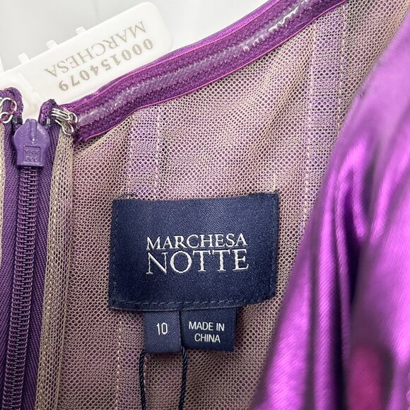 NWT Marchesa Notte Purple Metallic Cutout Off Shoulder Gown - Picture 8 of 10